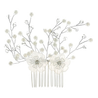 CRYSTAL AND PEARL FLORAL SIDE COMB
