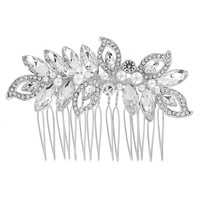 FLORAL/VINE-CRYSTAL AND SIMULATED PEARL  BRIDAL HAIR COMB