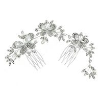 BRIDAL CRYSTAL RHINESTONE BUTTERFLY AND FLORAL HAIR COMB IN SILVER TONE