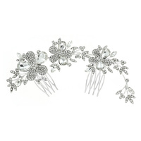 BRIDAL CRYSTAL RHINESTONE BUTTERFLY AND FLORAL HAIR COMB IN SILVER TONE