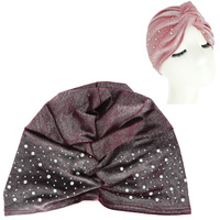 VELVET SOFT PRE TIED KNOT PLEATED TURBAN WITH CRYSTAL RHINESTONE
