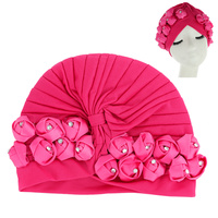 FLORAL CRYSTAL RHINESTONE STUDDED SOLID COLOR FRONT BOW TURBAN HEAD WRAP