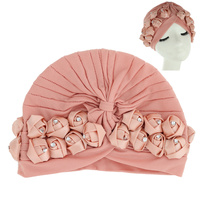 FLORAL CRYSTAL RHINESTONE STUDDED SOLID COLOR FRONT BOW TURBAN HEAD WRAP