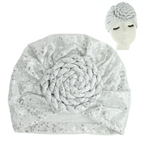 FLORAL KNOT SOLID COLOR SEQUIN EMBELLISHED TURBAN HEAD WRAP