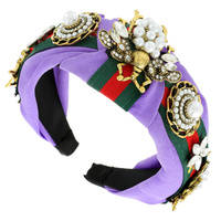 BUMBLE BEE FLORAL STONE PEARL GREEN RED STRIPE KNOTTED HEADBAND