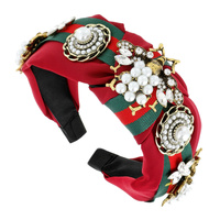 BUMBLE BEE FLORAL STONE PEARL GREEN RED STRIPE KNOTTED HEADBAND