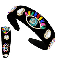 COLORFUL GEMSTONE EVIL EYES AND PEARL HEART  HEADBAND