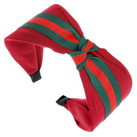 GREEN RED STRIPE KNOTTED HEADBAND KNOT HAIRBAND
