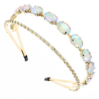RHINESTONE AND GEM STONE DOUBLE HEADBAND