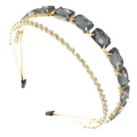 RHINESTONE AND SQUARE GEM STONE DOUBLE HEADBAND