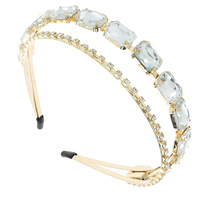 RHINESTONE AND SQUARE GEM STONE DOUBLE HEADBAND