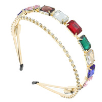 RHINESTONE AND SQUARE GEM STONE DOUBLE HEADBAND