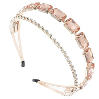 RHINESTONE AND SQUARE GEM STONE DOUBLE HEADBAND