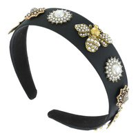 HONEY BEE AND PEARLS BAROQUE JEWELED VELVET HEADBAND