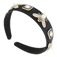 HONEY BEE AND PEARLS BAROQUE JEWELED VELVET HEADBAND