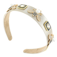 HONEY BEE AND PEARLS BAROQUE JEWELED VELVET HEADBAND