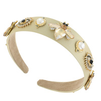 HONEY BEE AND PEARLS BAROQUE JEWELED VELVET HEADBAND