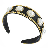 PEARL STUDDED CHAIN LINK TRIM BAROQUE JEWELED VELVET HEADBAND