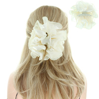 Scrunched Satin And Chiffon Striped Fabric Hair Jawclip Hg48Iv