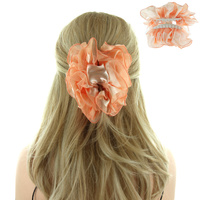 Scrunched Satin And Chiffon Striped Fabric Hair Jawclip Hg48Or