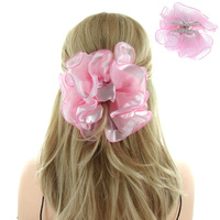 Scrunched Satin And Chiffon Striped Fabric Hair Jawclip Hg48Pk