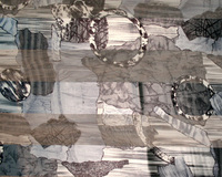 Satin And Chiffon Striped Scarf With Abstract Shapes Print Hg7036