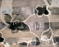 Satin And Chiffon Striped Scarf With Abstract Leaf And Flower Shapes Pattern Print Hg7039