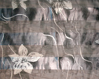 Satin And Chiffon Striped Scarf With Abstract Leaf And Flower Shapes Pattern Print Hg7040