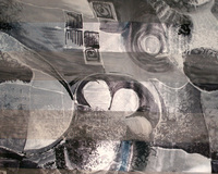 Satin And Chiffon Striped Scarf With Abstract Leaf And Flower Shapes Pattern Print Hg7042Dz