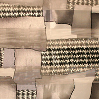 Satin And Chiffon Striped Scarf With Abstract Shapes And Houndstooth Pattern Print Hg7049