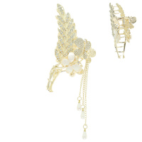 METALLIC RHINESTONE PAVE FLORAL HAIR CLAW CLIP