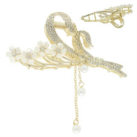 METALLIC RHINESTONE PAVE FLORAL HAIR CLAW CLIP