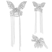 CRYSTAL BUTTERFLY TASSEL PONYTAIL HAIR CLAW CLIP