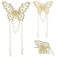 CRYSTAL BUTTERFLY TASSEL PONYTAIL HAIR CLAW CLIP