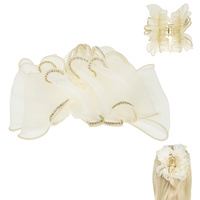 RHINESTONE LACED RIPPLED MESH HAIR CLAW CLIP