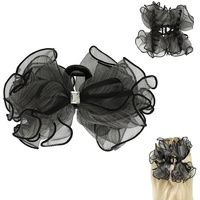 CRYSTAL RUFFLED SHEER MESH HAIR CLAW CLIP