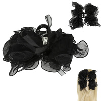 CRYSTAL RUFFLED SHEER MESH HAIR CLAW CLIP