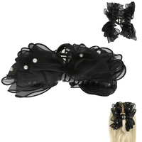 PEARL EMBELLISHED RUFFLED MESH HAIR CLAW CLIP