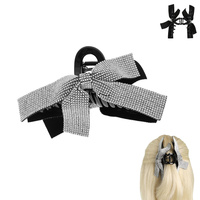 CRYSTAL RHINESTONE PAVE RIBBON BOW CLAW HAIR CLIP