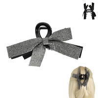 CRYSTAL RHINESTONE PAVE RIBBON BOW CLAW HAIR CLIP