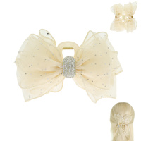 POLKA DOT MESH RHINESTONE BOW CLAW HAIR CLIP