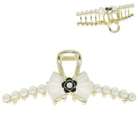 FASHION PEARL PAVE FLORAL BOW HAIR CLAW CLIP