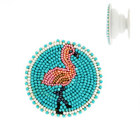 FLAMINGO - SEED BEAD HANDMADE BEADWORK DUAL POP SOCKET PHONE GRIP AND STAND
