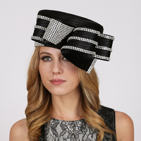 Braided Pillbox Hat with Wide Loopy Bow and Stone Trim