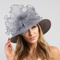 SATIN BRAID HAT WITH RUFFLE CENTER AND PEARL