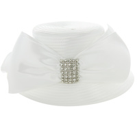 RHINESTONE EMBELLISHED BIG BOW SATIN BRAID HAT