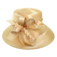 DRESSY DOWN BRIM FLORAL RIBBON BRAID HAT WITH FEATHER ACCENT
