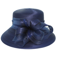 DRESSY DOWN BRIM FLORAL RIBBON BRAID HAT WITH FEATHER ACCENT