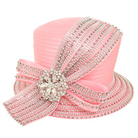 RHINESTONE EMBELLISHED LOOPY BOW PAPPER BRAID HAT
