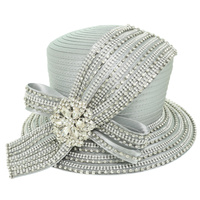 RHINESTONE EMBELLISHED LOOPY BOW PAPPER BRAID HAT